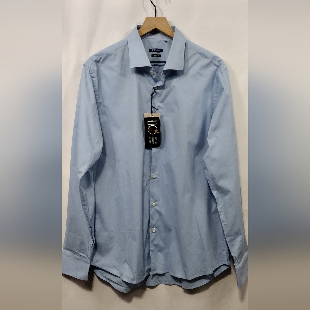 NWT FB Class Button Up Dress Shirt Men XXL Blue Office Career Casual Comfy Italy